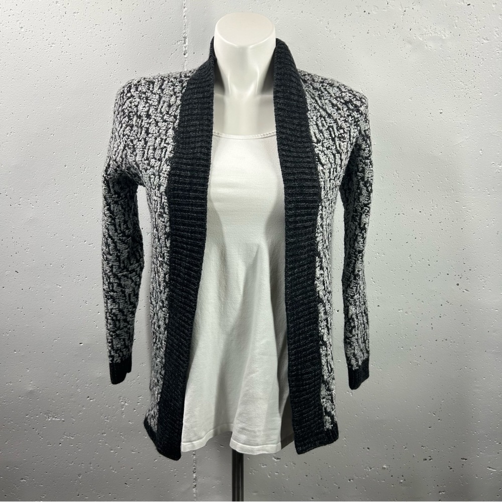 Loft Black & Grey Open Front Chunky Wool Cardigan L